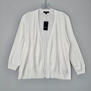 Verve Amí Fine Knit Open Front Cardigan‎ M Chalk Soft White Lightweight Neutral